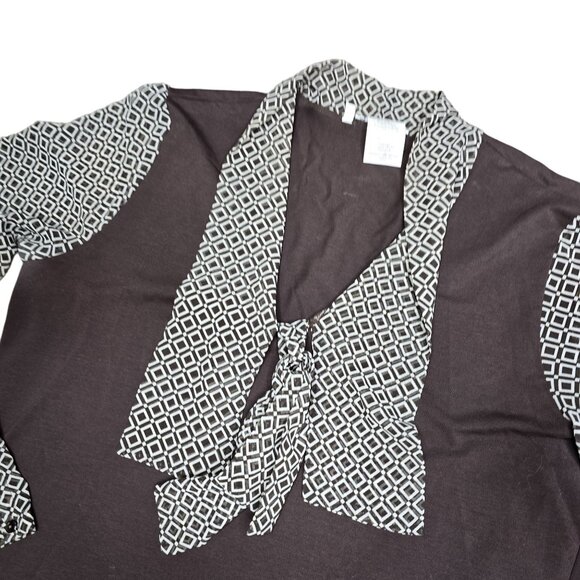 Nara Camicie Brown & Patterned Long-Sleeve Top Made In Italy Size 7 US 16 work c - Picture 4 of 5
